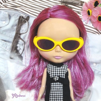 HSM011YEW03 Mimi Collection Plastic Yellow Glasses Brown Lens fit Blythe