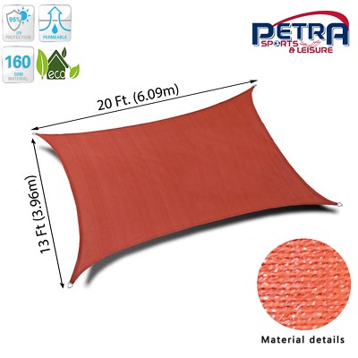 Petra's 20x13 Ft.Rectangle Sail Shade (Terracotta). Durable Outdoor Patio Fabric