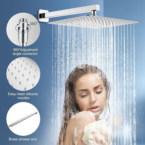 Bathroom Shower Faucet Set Luxury Rainfall Shower Head Combo System Mixer Valve - Picture 162 of 332