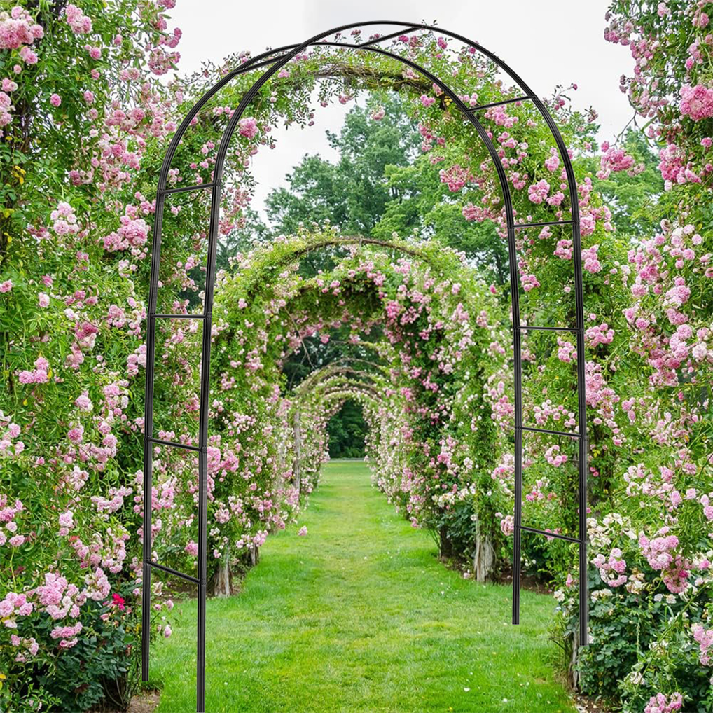 74.4 X 98.5 In. Garden Trellis, Metal Garden Arch, Climbing Plants Support Rose Arch Black P268772