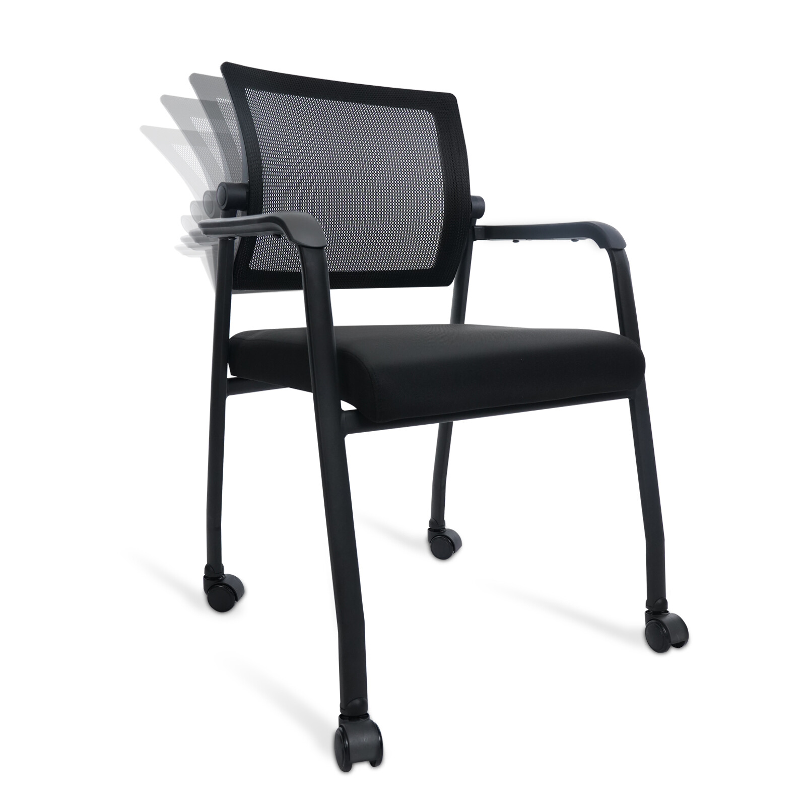 Mesh Back Adjustable Stacking Chairs Ergonomic With Wheels