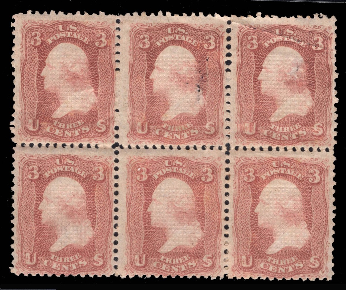 MOMEN: US STAMPS #88 E GRILL INTACT BLOCK OF 6 MINT OG H PSAG CERT  display picture 1