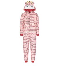 Max  Olivia Big Girls Holiday Reindeer Hooded One Pc Pajamas Sz XL 14-16 NWT