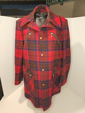 Vtg PENDLETON RED PLAID WOOL COAT 50s JACKET 4 POCKETS TALON QUILTED LINING L