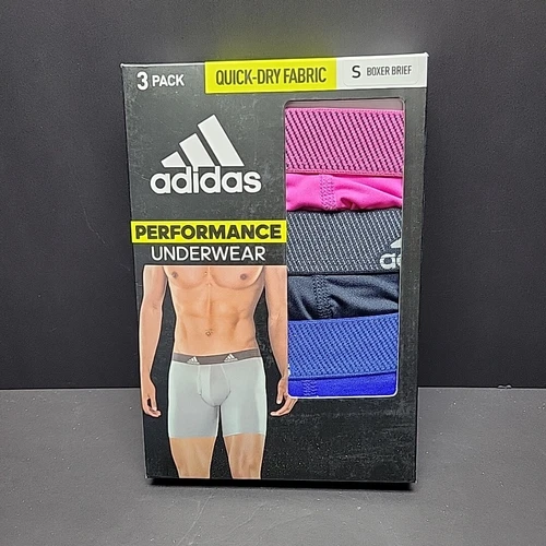 Adidas Performance Boxer Briefs Mens SMALL  (3-Pack) Quick-Dry Pink/Black/Blue