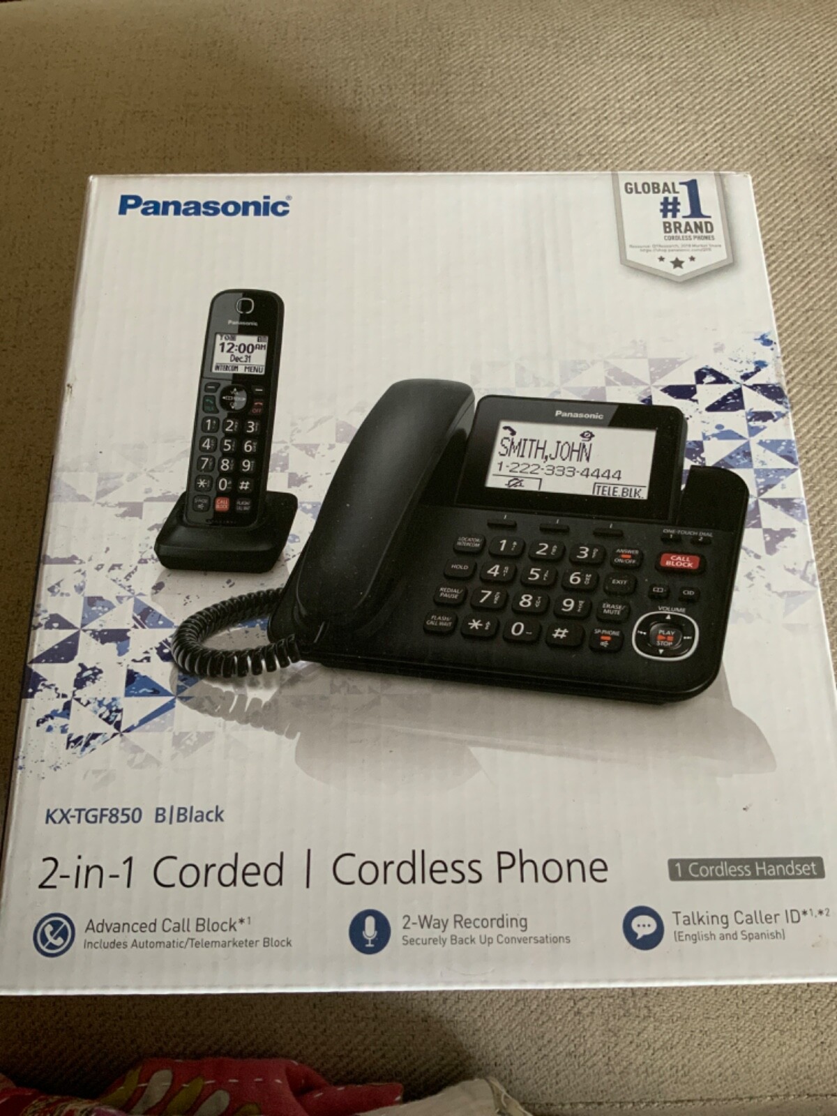 Panasonic KXTGF850 BLACK 21 Corded/ Cordless Phone + eBay