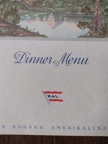 THE NORWEGIAN AMERICAN CRUISE LINE S.S STAVANGERFJORD DINNER MENU June 1957 Lake - Picture 4 of 19