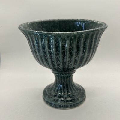 Vintage Hull Pottery Green White Drip Glaze Pedestal Planter Oval Vase High Low