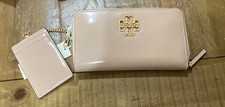 Tory Burch Britten Patent Zip Around Continental Wallet W/ I  d Holder - Sand