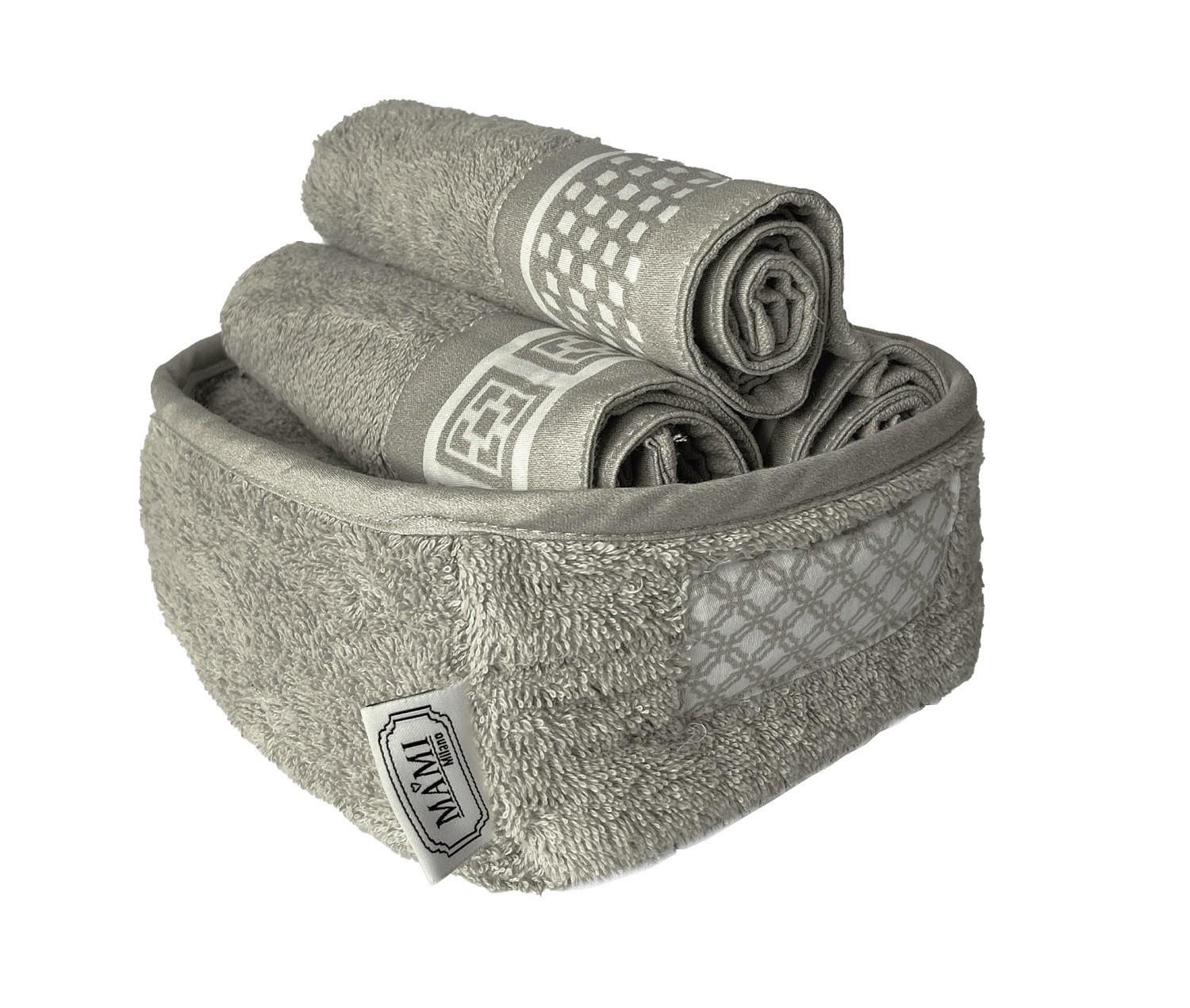 Mami Tortora Set 3 Lavette Cotone e Secchiello Grande | Arredo Bagno