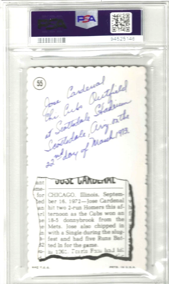 1974 Topps Deckle Edge #55 Jose Cardenal PSA 9 - Parte traseira branca (Top Pop)! - Imagem 2 de 2
