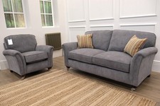 Parker Knoll Devonshire Salerno Graphite Fabric Classic Back 3 Seat Sofa & Chair