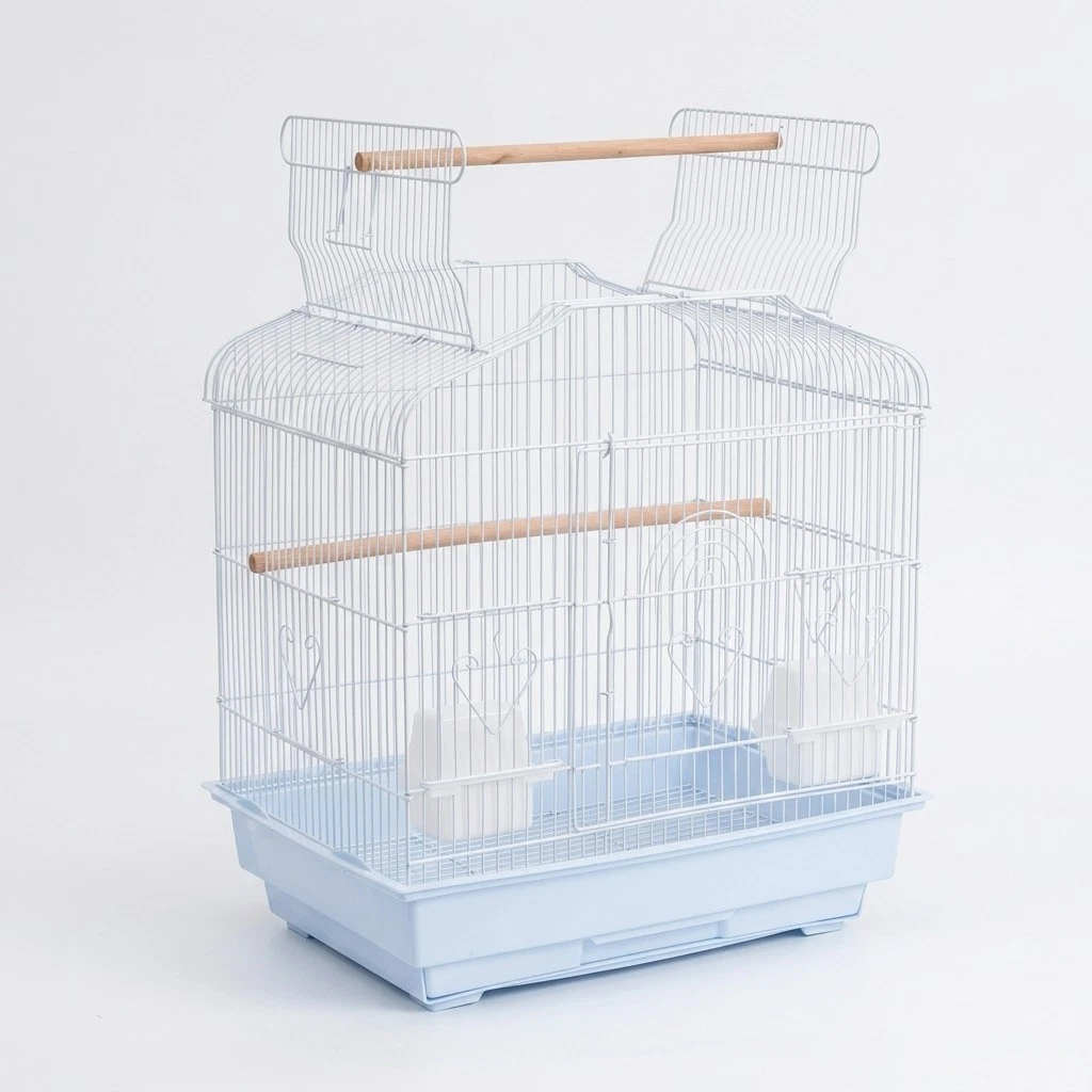 Metal 2-Layer Bird Cage, Hand-Feeding Bird Cage with Stand