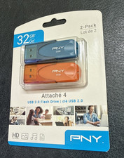 Set of 2 PNY Attach  4 32GB USB 2.0 Flash Drives, NEW