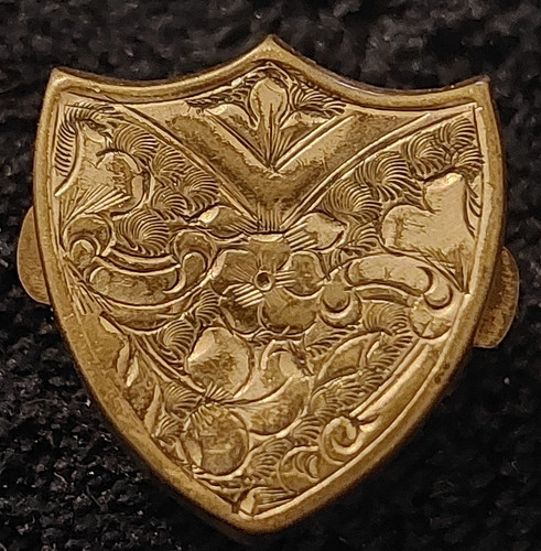 Vintage shield-shaped badges with floral engravings, WEST'S PATEN" on The Back - Picture 1 of 3