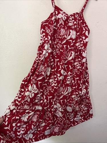 Old Navy Red White Girls Dress Floral L 10 12 Sundress July 4 Cardinals Cotton - Picture 4 of 8