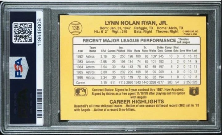 1987 Donruss Nolan Ryan HOF Signed Baseball Card #138 PSA/DNA Certified Auto 10 - Image 3 of 4