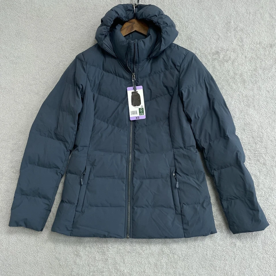 NUEVA 32 Degrees Heat Mujer XS Puffer Chaqueta con Capucha Azul Poliéster Foto 3 de 4