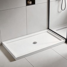 White 48"x32"High-Gloss Non-Slip Shower Base with Center Drain and Low Threshold