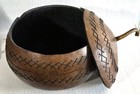 Vintage Hand-crafted African Woven Geometric Calabash Gourd Bowl with Lid 9"W — photo 2