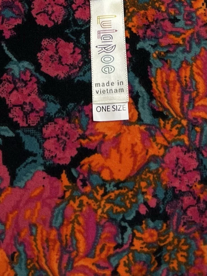 Leggings LuLaRoe OS Talla Única NEGRO NARANJA ROSA Coloridos Divertidos Florales Calce ELASTIZADO Foto 4 de 4