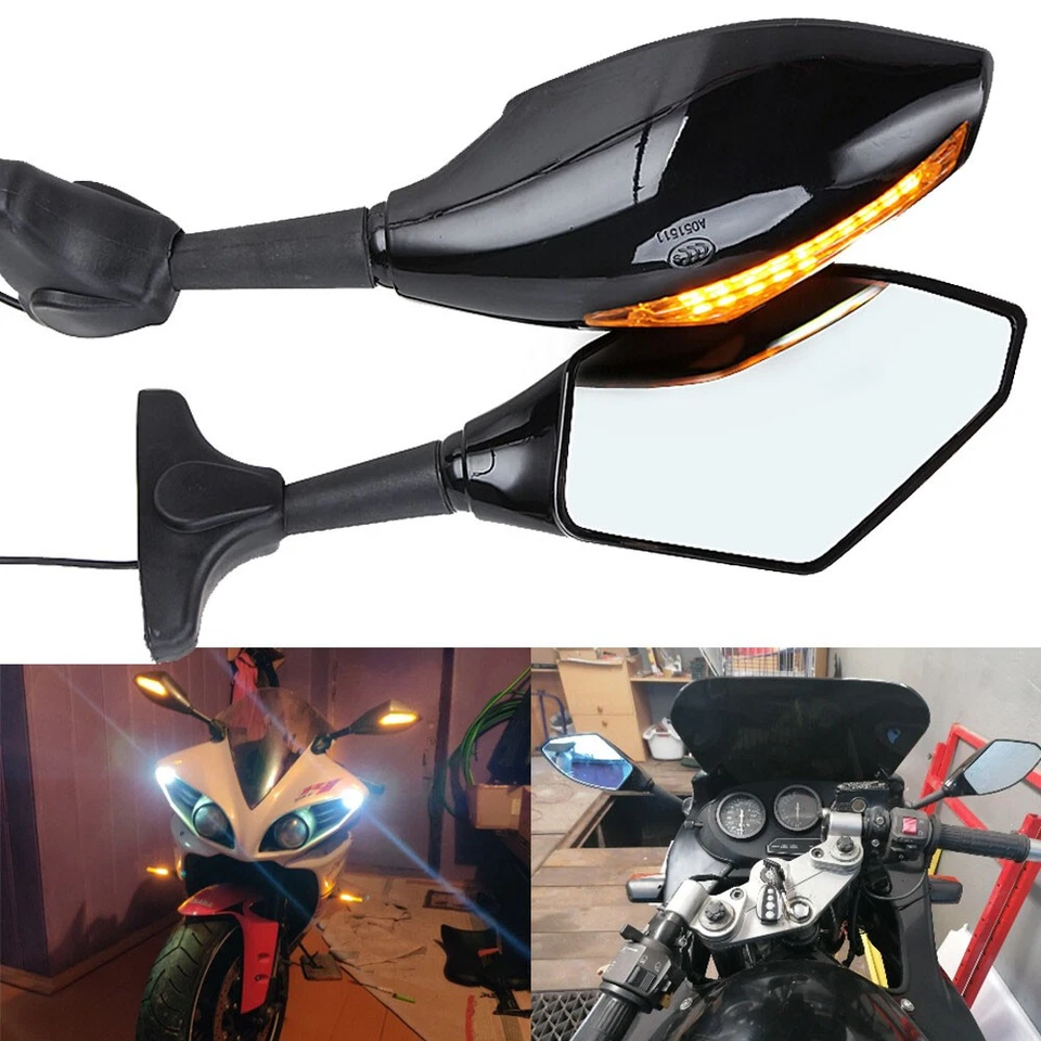Rear View Side Mirrors LED Turn Signal For Honda Suzuki Hyosung GT650 GT650R NEW - Image 3 of 4