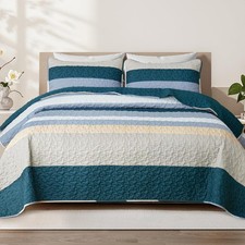 Navy Blue Reversible Whale Print Full Queen Quilt Set - Ocean Theme Bedding