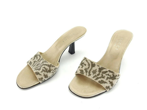 GUCCI Mule Sandals Women's #34 Half C Beige x Khaki Beads x Leather T11973 Brand thumbnail 4