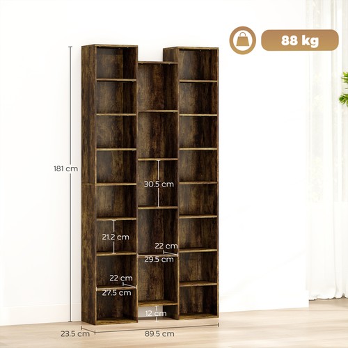 HOMCOM Tall Bookshelf with 21 Compartments and 10 Adjustable Shelves, Brown - Picture 3 of 11