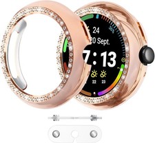 2-Pack Bling PC Case for Google Pixel Watch 4 41mm, Rose Gold, Hard Edge Protect