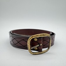Brown Genuine Leather Belt Engraved Brass Buckle 38/95 Vintage 44 Western
