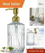 18Oz Dazzling Clear Glass Soap Dispenser with Golden Pump for Bathroom, Refil...