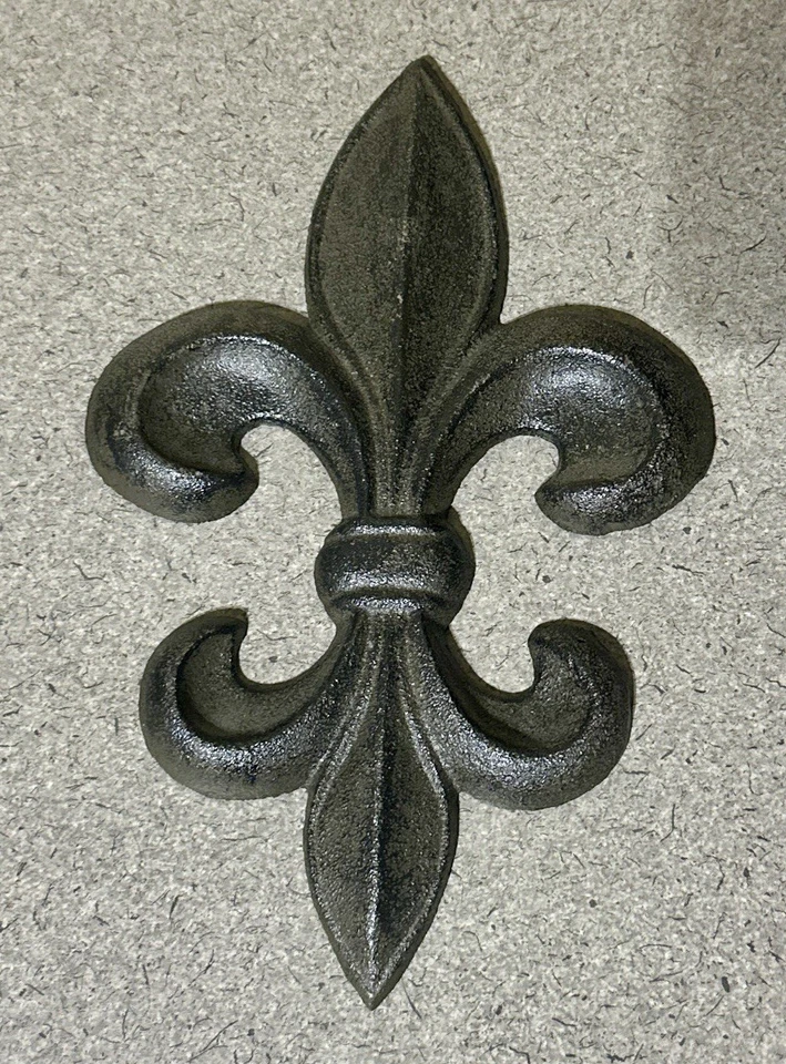 2 Cast Iron Antique Style Rustic Fleur De Lis Wall Decor BROWN Finish 9.5" - Image 3 of 4