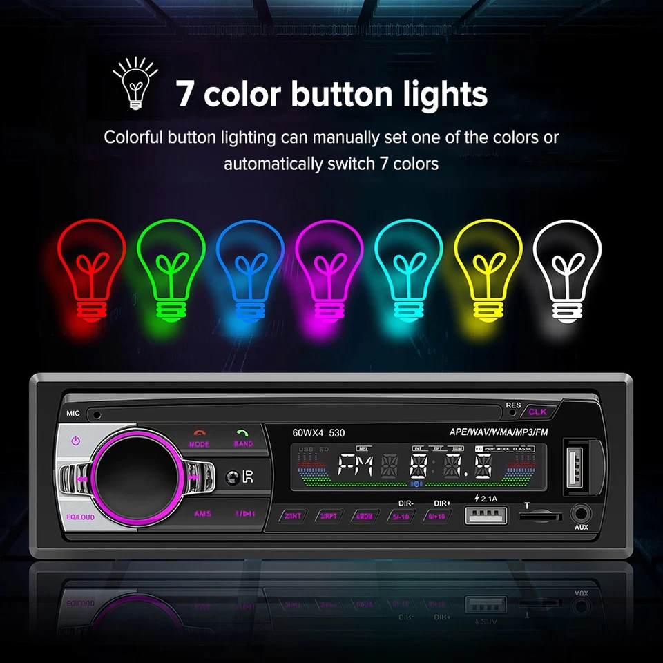 Single 1 DIN Car Stereo Radio Bluetooth MP3 Player AUX USB AM FM Audio Receiver - Image 4 of 4