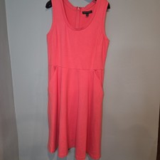Banana Republic Fit Flare Dress Womens 8 Coral Pink Sleeveless Pockets Knit NEW