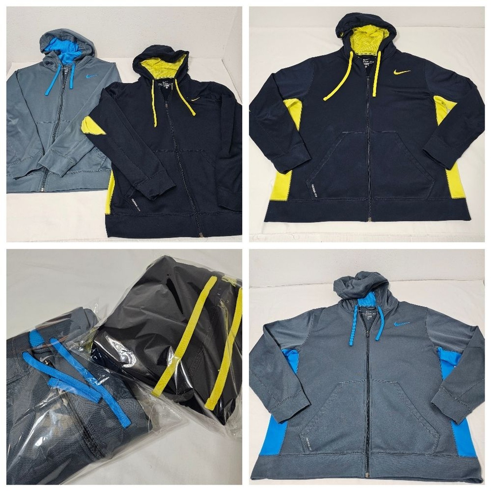SACAI X NIKE Nike Uomo Giallo Navy e Grigio Blu Cielo Therma Fit Felpa con Cappuccio Zip Track Jackets XL
