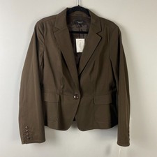 Talbots Brown Blazer Jacket Size 14 One Button Closure Cotton Blend