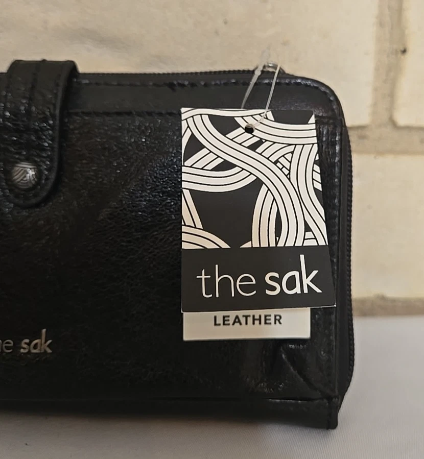 The Sak 皮革可转换斜挎包、钱包或腕带光泽黑色 ~ 全新带标签 — 第 2/4 张图片