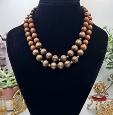 Vintage Brown Varigated Lucite Double Stranded Beaded Necklace Adjustable