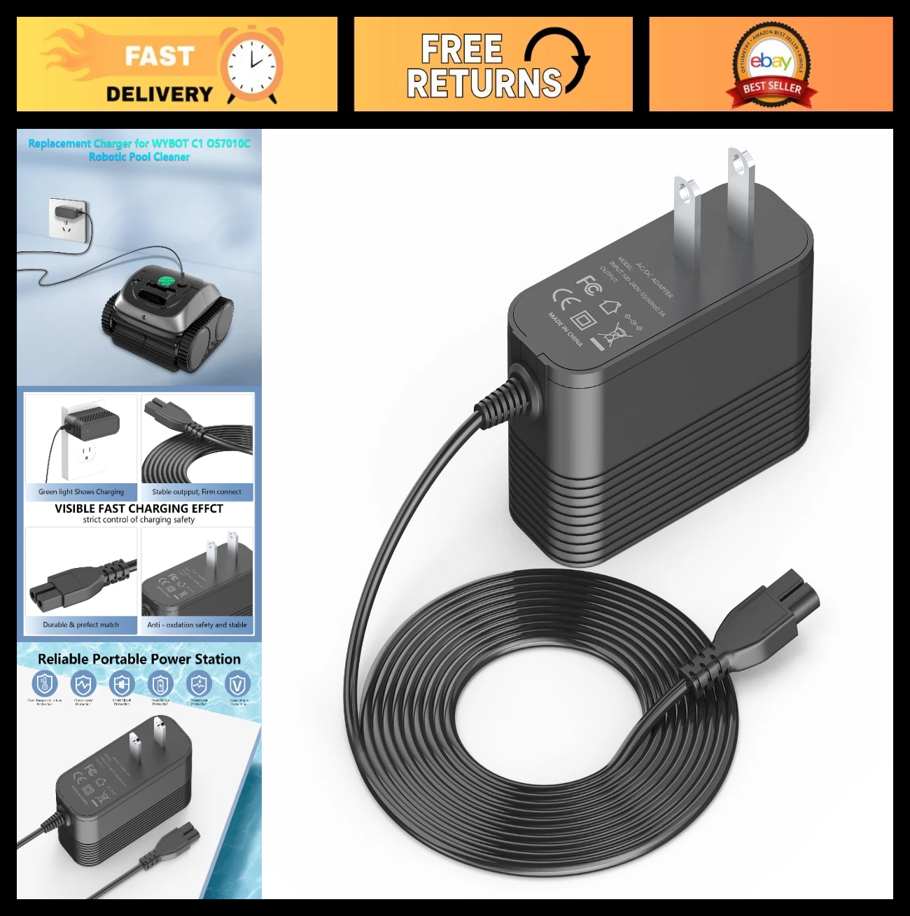 Charger for Robotic Pool Vacuum Cleaner, Compatible with Cordless C1 OS7010C Ada
