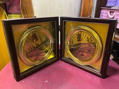 Vintage Islamische Kupfer Wandkunst Mekka Medina Kaaba Handgefertigt Holz