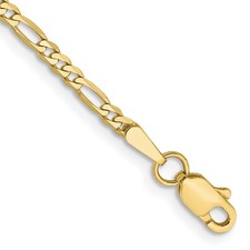 10k Yellow Gold 2.2mm Flat Figaro Chain Bracelet 8"
