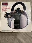 OGGI 2.5lt. /85oz. 18/8 Stainless Steel Whistling Kettle with brass lift off lid