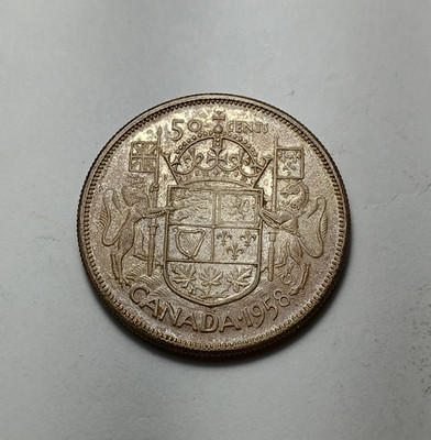 1958 Canada 50 Cents - 80% Silver - Canadian Half Dollar Coin