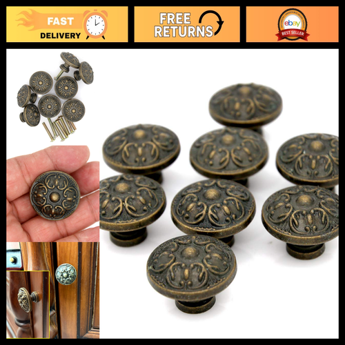 8 tiradores de perilla de cajón de bronce antiguos vintage - manijas en relieve, 1,1" de diámetro - Imagen 1 de 7