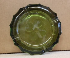 VINTAGE Fostoria Green Coin Glass Ashtray Heavy 8"