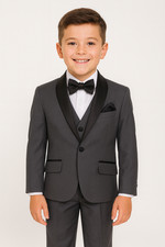 Boys Charcoal Grey Shawl Tuxedo Suit