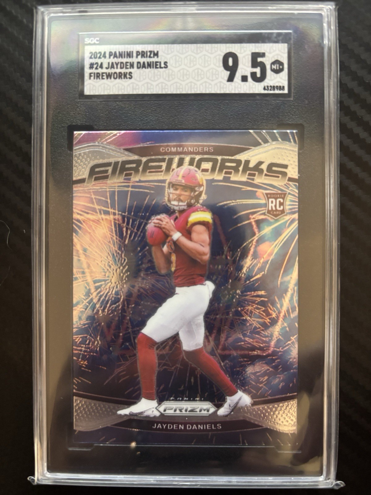 2024 Panini Prizm Jayden Daniels Fireworks RC Rookie #24 Commanders SGC 9.5