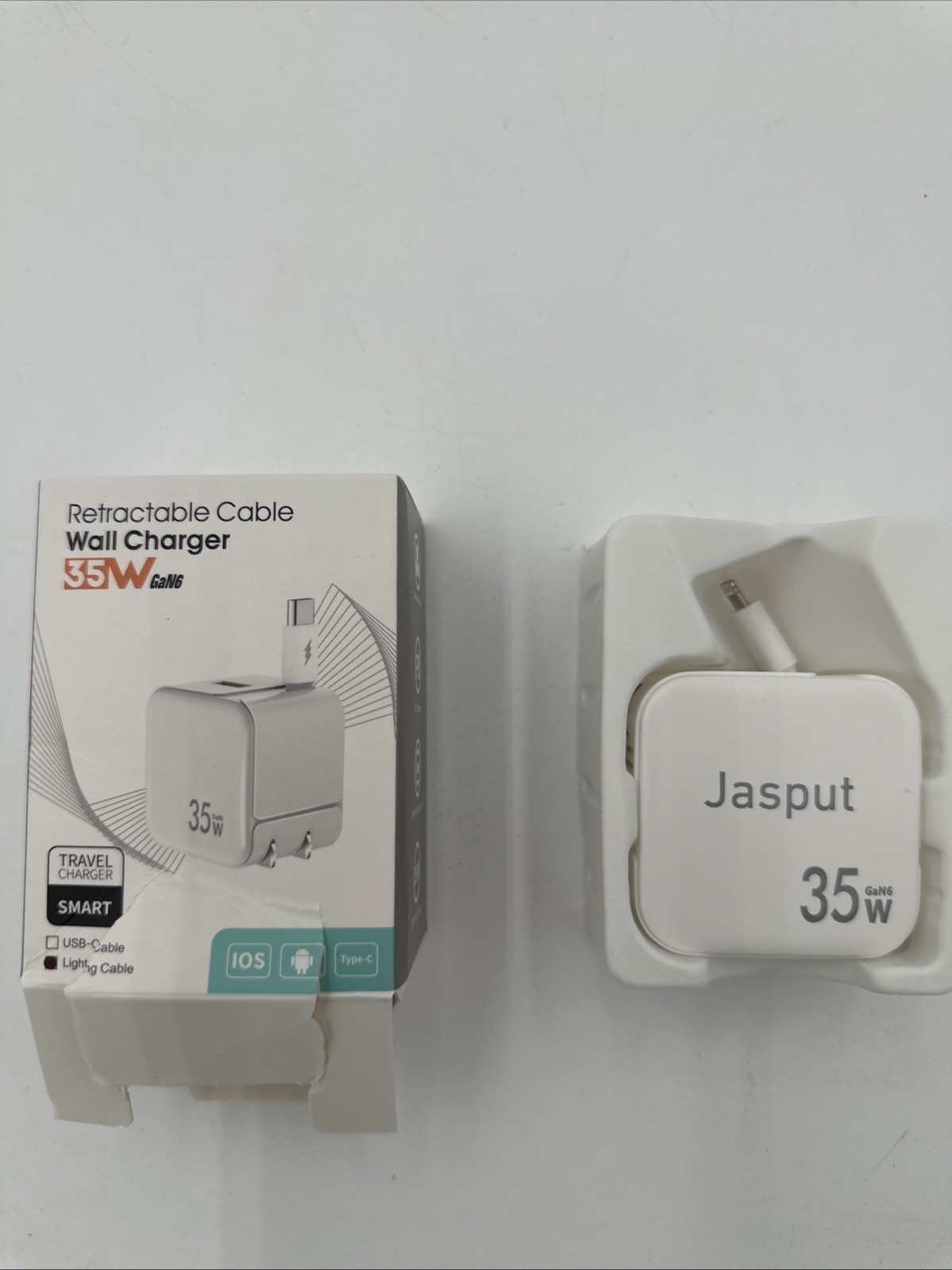 Retractable Wall Charger, 35W Fast USB Charger Block with Retractable Cables 