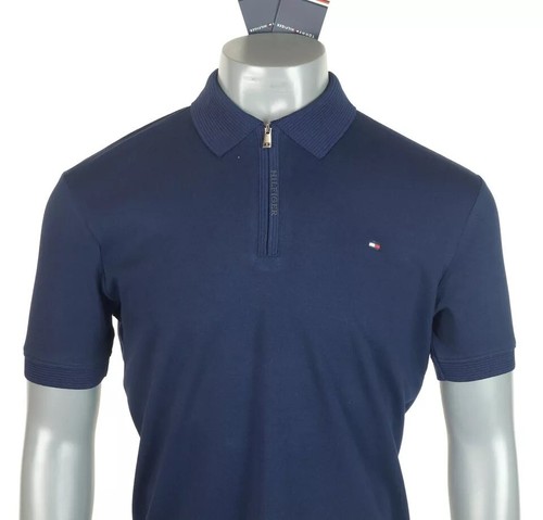 Camisa polo para hombre Tommy Hilfiger con cremallera premium entrelazada tela elástica grande - Imagen 2 de 4